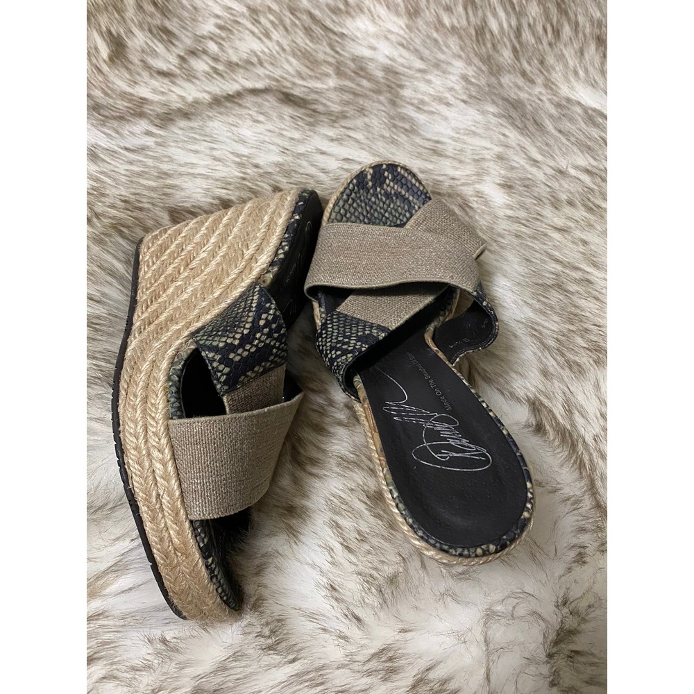 Donald Pliner Ginny Snake Embossed Espadrille Wedge Sandals Tan Black Size 5.5M - Picture 4 of 4